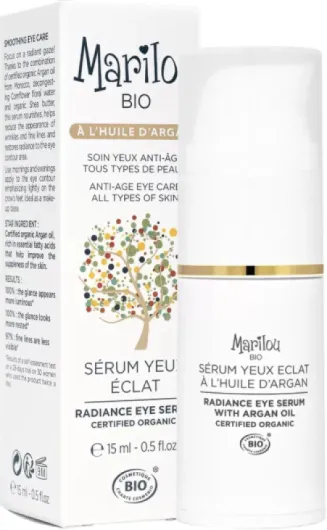 Marilou Bio - Sérum Yeux Eclat à l'Huile d'Argan - Soin anti-âge et anti-rides pour les yeux - Formule Bio - 99% d'ingrédients d'origine naturelle - 15 ml