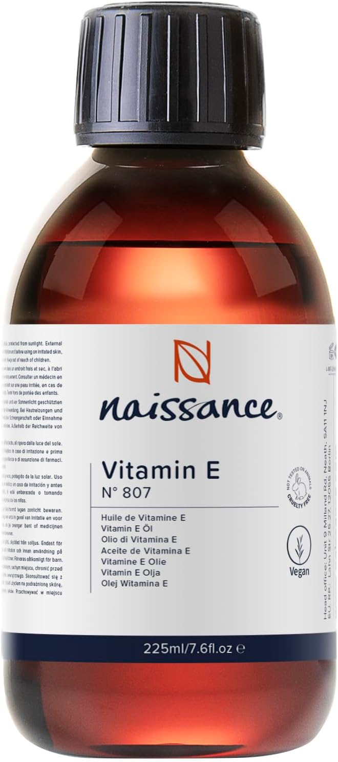 Vitamine E Huile Naturelle Tocophérol (no - 807) - 225ml - pour Visage, La Peau, Cheveux, Corps, Barbe, Ongles Noisette légère 225 ml (Lot de 1)