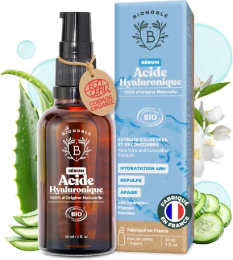 Sérum Visage Acide Hyaluronique Pur certifié Bio - Soin Hydratant Anti-Âge et Anti-Rides avec Aloe Vera - Bouteille en Verre + Pompe - Serum Acide Hyaluronique Visage Made in France - 30ml Acide Hyaluronique 30 ml (Lot de 1)