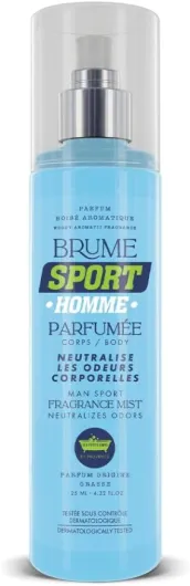 Brume Sport Homme - Parfum Boisé Aromatique - Neutralise Odeurs Corporelles - Formule Naturelle - Testée Dermatologiquement - 125ml - Fabriquée en France