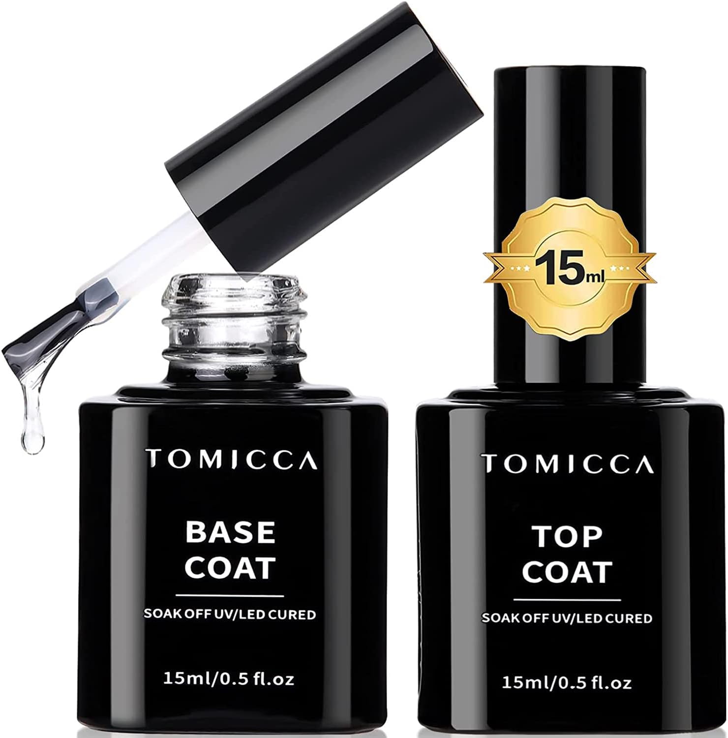 2 * 15ml Vernis Semi Permanent Base et Top Coat, No Wipe Top Coat et Base Coat Semi Permanent Set, Vernis à ongles Gel Semi-permanent Manucure Kit base & top coat 15ml