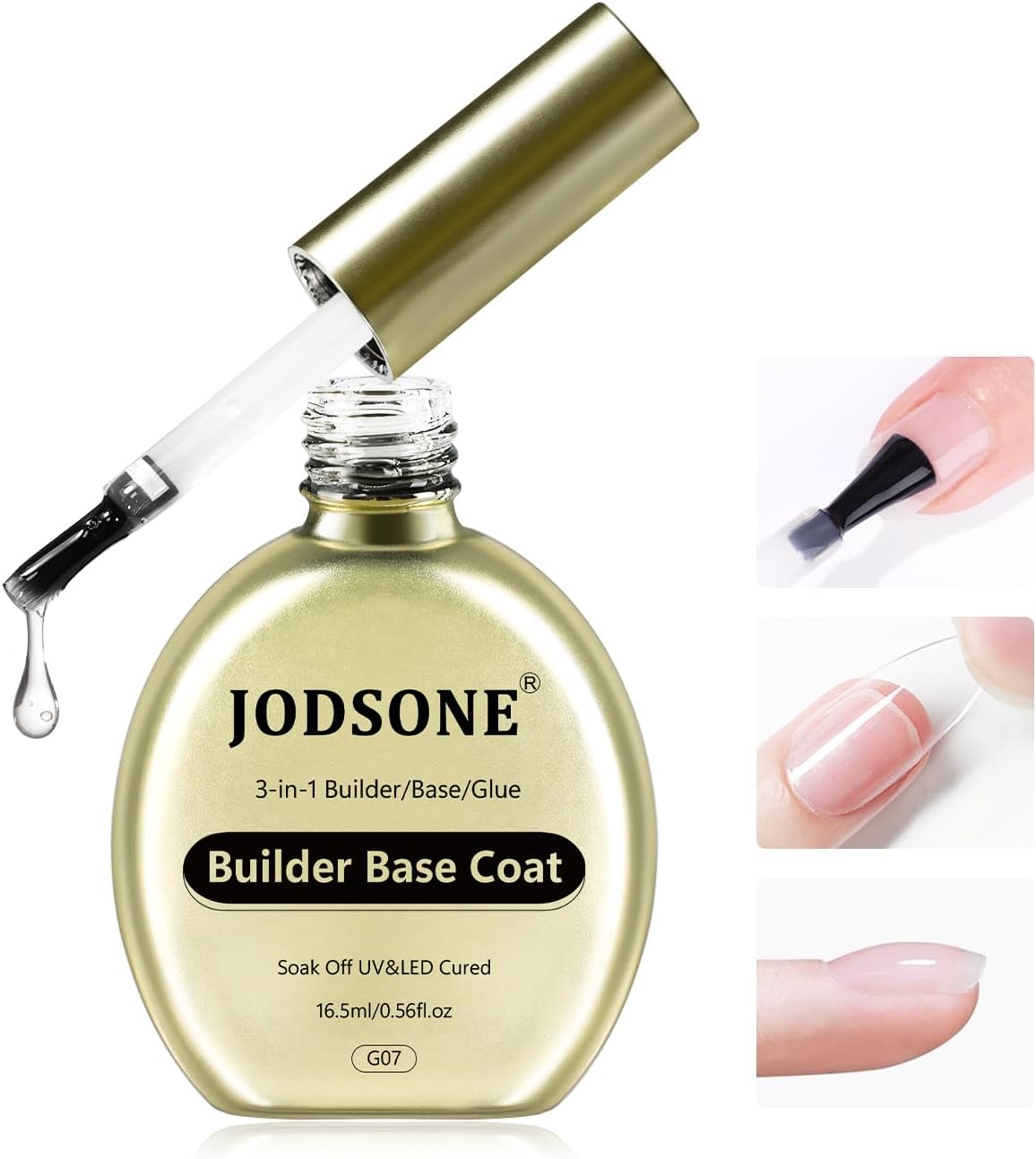 Builder Base Coat Gel 3 en 1-16,5 ml - Fond de teint No Wipe pour vernis à ongles gel, pointes d'ongles et structure de superposition - Durcissement U V/LED pour bricolage 3-in-1-Gel-Polish-G07