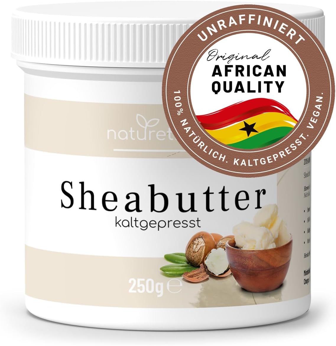 Naturetrend Beurre de karité non raffiné et pressé à froid 250 g – Beurre corporel naturel, végétalien, sans parfum, hydratant et nourrissant, pour tous les types de peau