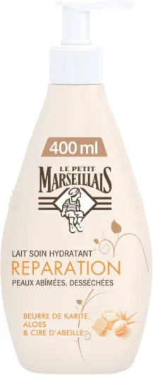 Lait Soin Hydratant Réparation (flacon-pompe de 400 ml) – Lait corps pour peaux abîmées et desséchées – Lait corporel au beurre de karité, aloès et cire d'abeille 400 ml (Lot de 1)