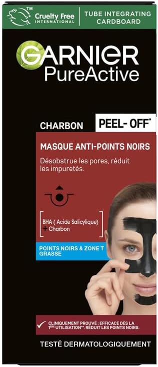 Skin Active - Masque Peel-Off Anti-Points Noirs - Réduit les Pores & les Impuretés - Charbon & Acide Salicylique - Vegan & Cruelty Free - Zone T - Peaux Grasses à Imperfections - 50 ml Noir 50 ml (Lot de 1)