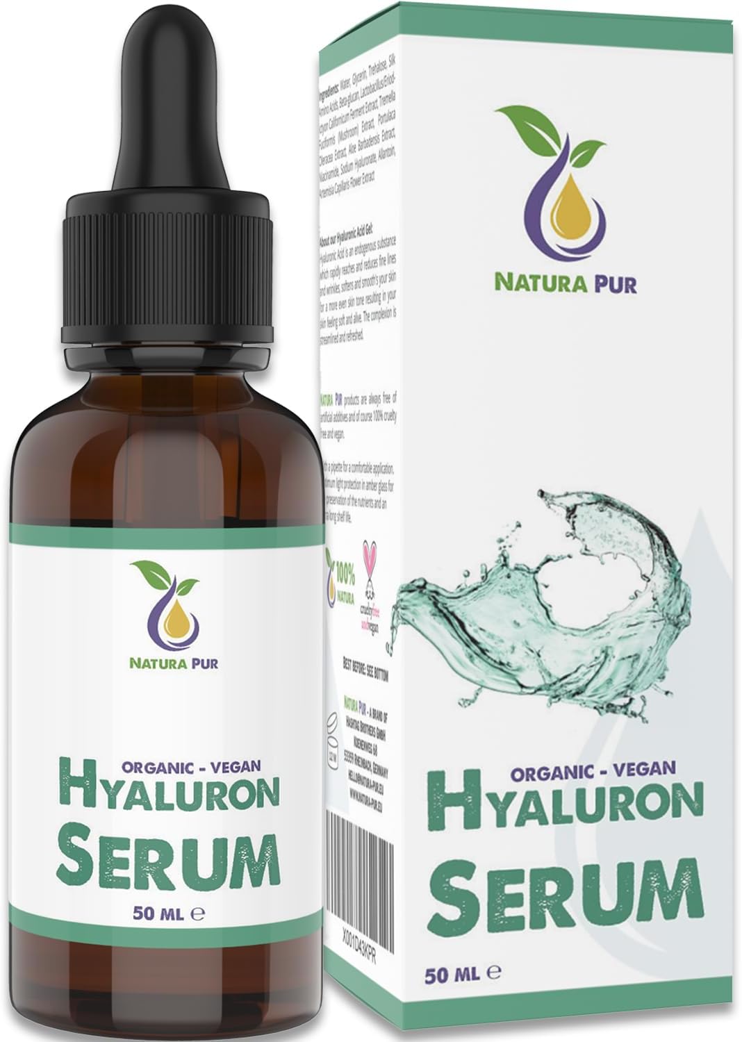 Sérum Acide Hyaluronique BIO 50ml, vegan - Gel hautement dosé d'acide hyaluronique - Serum hydratant anti-âge & anti ride pour le visage