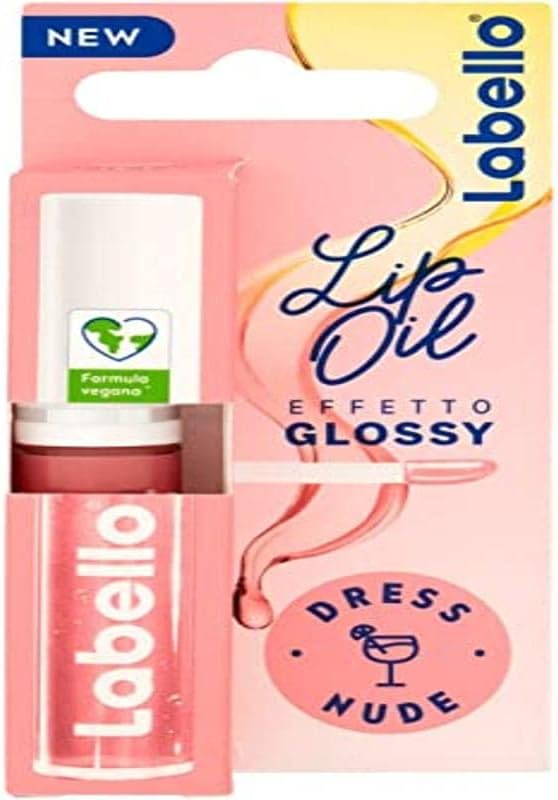 Labello - Lip Oil Effet Glossy - Dress Nude - Gloss 5,5 ml avec formule végétalienne, brillant à lèvres volumisant, 100% naturel, choisi par Valentina Ferragni Dress Nude 1 Unité (Lot de 1)