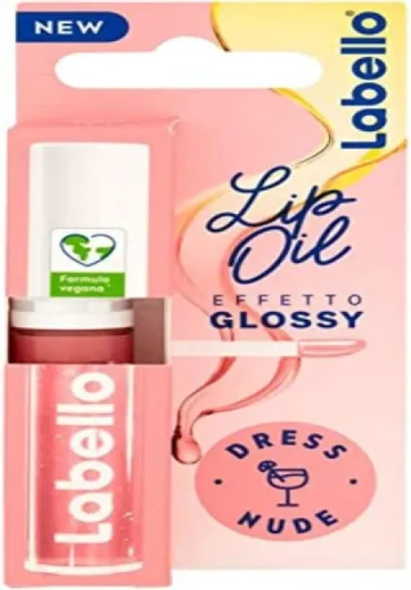 Labello - Lip Oil Effet Glossy - Dress Nude - Gloss 5,5 ml avec formule végétalienne, brillant à lèvres volumisant, 100% naturel, choisi par Valentina Ferragni Dress Nude 1 Unité (Lot de 1)