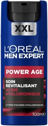 L'Oréal Men Expert - Soin Visage Revitalisant & Anti-Âge pour Homme - À l'Acide Hyaluronique - Pour Tous Types de Peaux - Power Age - Format XXL - 100 ml Soin Visage XXL