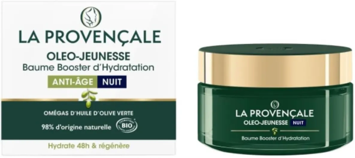 Oleo-Jeunesse - Baume Booster d'Hydratation Anti-âge Certifié Bio - Omégas d'huile d'Olive verte - Tous types de peaux - Efficacité Prouvée - 50 ml 50 ml Crème Nuit