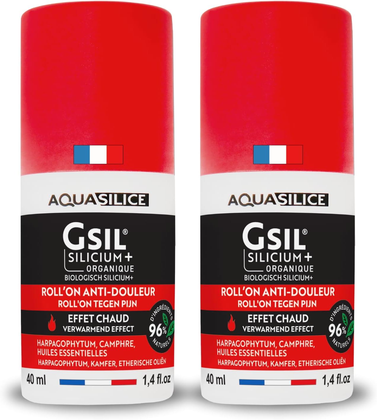 GSIL - Roll On Gel Articulaire Effet Chauffant - Lot 2 x 40 ml – Douleurs Articulaires & Musculaires - Silicium Organique, Harpagophytum & Huiles Essentielles – Fabriqué en France 40 ml (Lot de 2)
