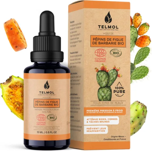 Huile de Pépins de Figue de Barbarie Bio (15ml) — Flacon en verre violet biophotonique & Pipette — 100% Pure, Première Pression à Froid — Huile de Figue de Barbarie Bio Visage Anti-Âge 15 ml (Lot de 1)