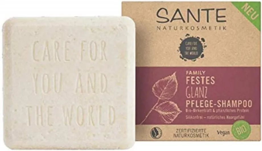 SANTE Naturkosmetik Shampoing solide pour cheveux ternes et normaux, formule végétalienne à la feuille de bouleau bio et aux protéines végétales, shampooing de soin solide brillant, 1 x 60 g Uni