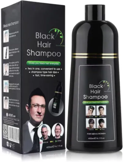400ml Shampooing Naturel Cheveux Noirs, 100% Gray Coverage 3-In-1 Shampooing Blanc à Noir pour Hommes et Femmes Soft Plant Formula Black Hair Dye for Men Femmes black-400ml