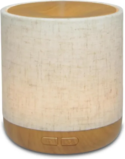 Zen’Arôme Diffuseur Ultrasonique Alesia – Diffusion Huile Essentielle à Froid Aromathérapie – Design Original, Coque en Toile de Lin et Revêtement Couleur Bois – Diffusion + Éclairage Personnalisables