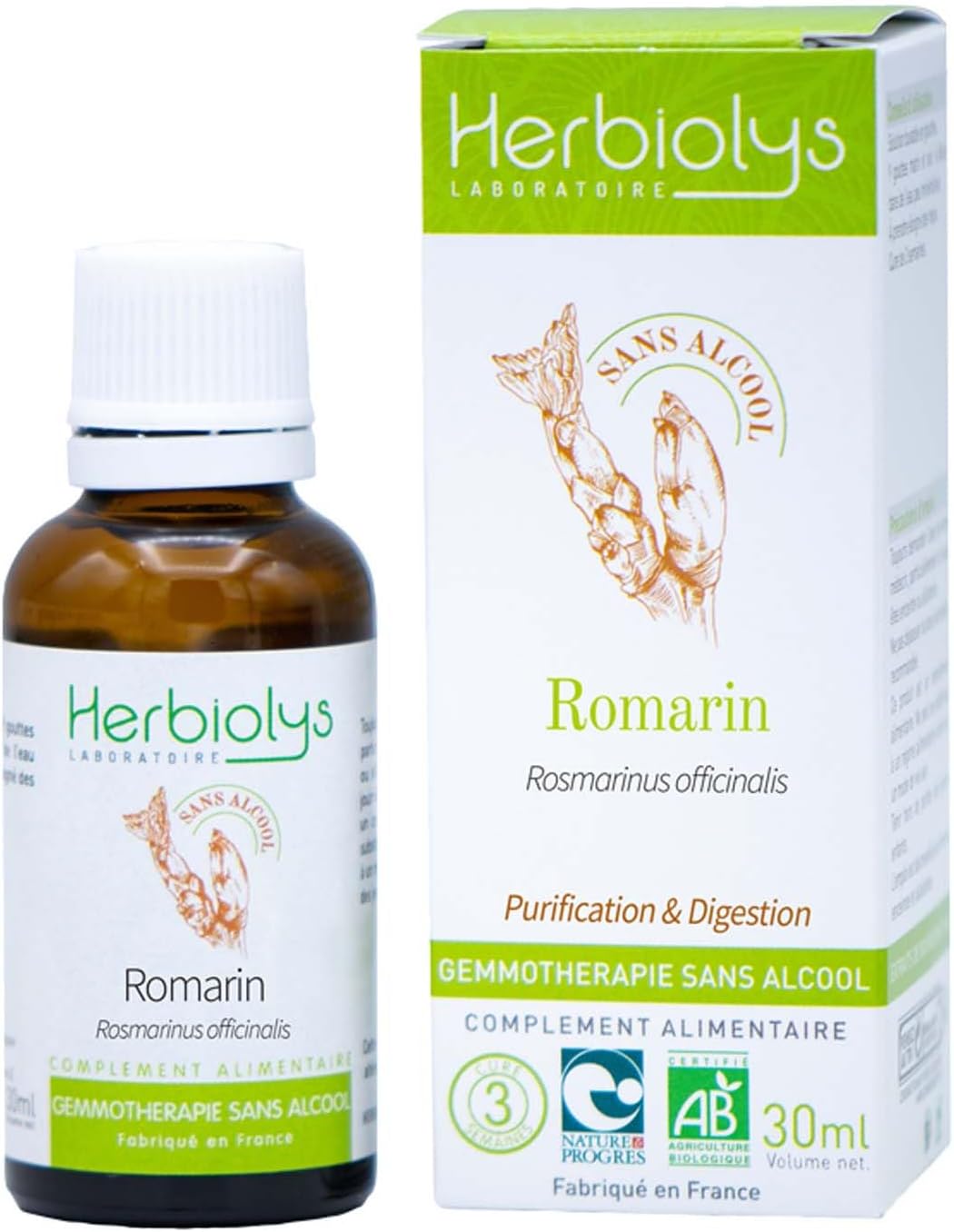 Macérât De Bourgeon Bio - Sans Alcool - Gemmothérapie - Flacon de 30 ml - Herbiolys (Romarin) Romarin 30 ml (Lot de 1)