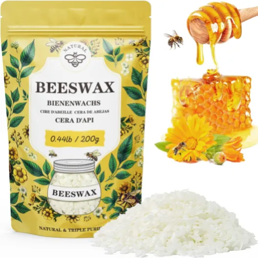 Cire d'abeille Blanc 200g, Cire d'abeille bio VEGISHINE pour les cosmétiques, Cire pour la fabrication de bougies, Cire d'abeille pure et naturelle pour les soins de la peau, baume à lèvres