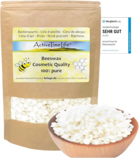 Cire d'abeille Blanche 200 g - Naturelle - idéale pour Les Cosmétiques Bougies Crèmes Pommades Savons Toiles cirés - l'Original dans Un Sachet Zip Pratique Cire D'abeille Blanche - Sachet Zip 200 g