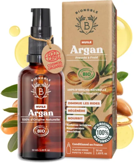 Huile d'Argan Bio 100% Pure, Pressée à Froid au Maroc - Répare et Nourrit, Anti-Âge - Huile Argan Cheveux, Visage, Corps - Vegan, Sans Hexane - Flacon Verre avec Pipette et Pompe - 50ml 50 ml (Lot de 1) Argan