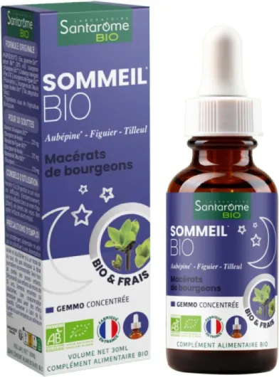 Sommeil Bio - Macérat de bourgeons - Complément Alimentaire Sommeil - Gémmothérapie - Aubépine, Figuier, Tilleul - Flacon 30 ml - France
