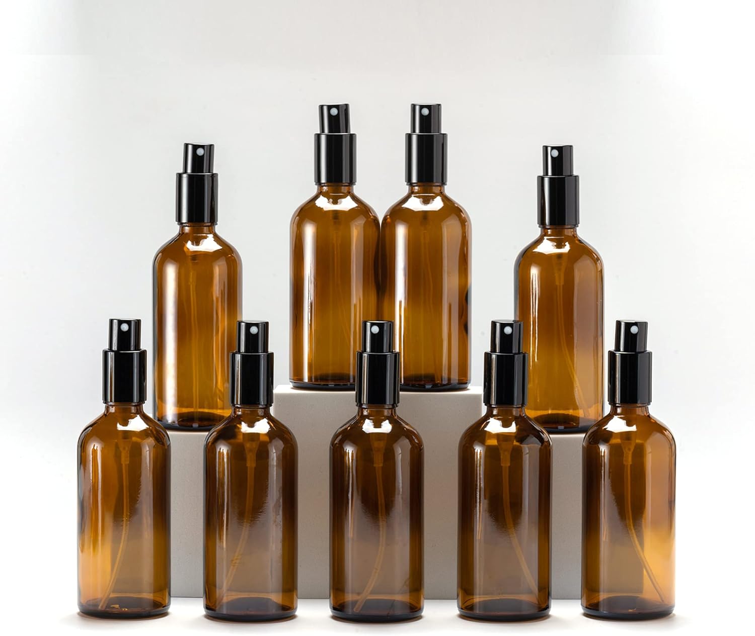 Flacon Spray Vide 100ml, Ambré Bouteille Spray Verre, avec Brouillard de Pulverisateur Fine, pour Huiles Essentielles, Aromathérapie, Parfums, Nettoyage, Voyage, Pharmacie – 9Pcs 100ml-9 Ambré