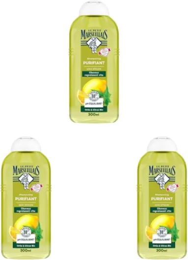 Shampooing Purifiant Ortie & Citron Bio (300 ml) – Shampoing sans silicone pour cheveux regraissant vite – 98% d'origine naturelle et pH équilibré (Lot de 3) 300 ml (Lot de 3)
