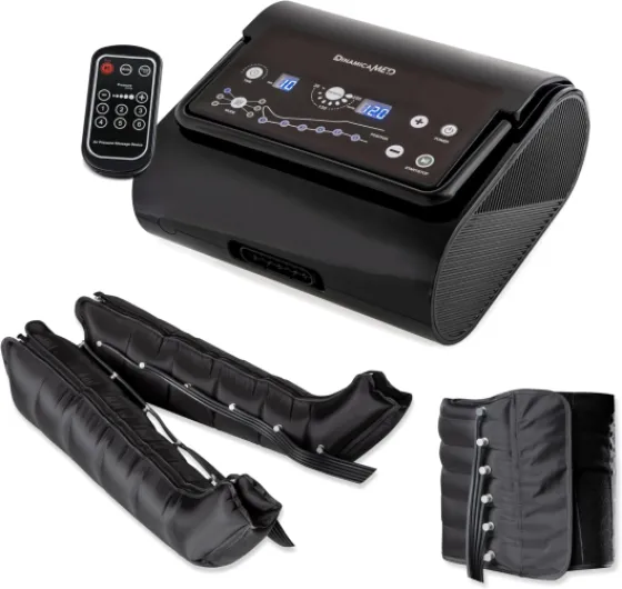 ® Premium 6.0 Compact Pressotherapie Professionnelle Drainage Lymphatique 6 Chambres à Air - Appareil de Massage Jambes 6 Programmes de Massage, 2 Bottes XL et Ceinture Abdominale Noir