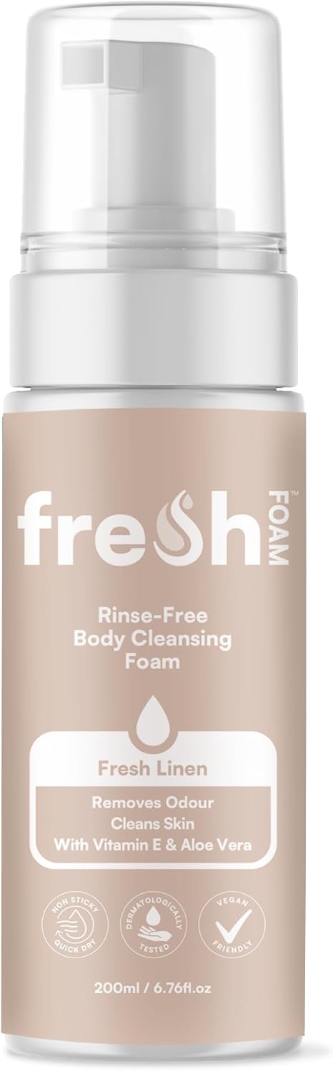 FreshWipes Gel douche moussant sans rinçage 200 ml – Nettoyage doux et élimination des odeurs – Convient aux peaux sensibles – Sans eau ni rinçage – Idéal pour handicap, post-opération, festival et 1