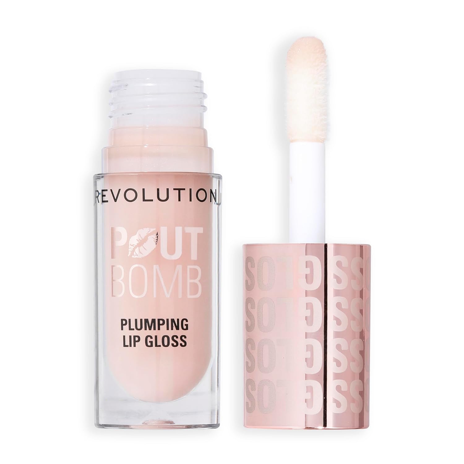 Revolution Beauty London, Pout Bomb Plumping Lip Gloss, High-Shine for Glossy, Fuller & Plump Lips with Hyaluronic Acid & Peptides, Vegan & Cruelty-Free, Sheer Milky Nude, 0.15 fl oz 0.15 Fl Oz (Pack of 1) Milky Sheer Holo