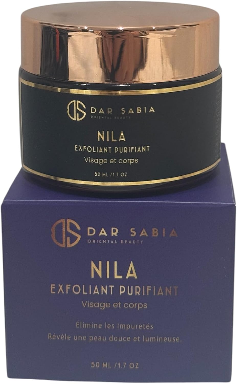 MEILLEUR MASQUE VISAGE NILA GOMMAGE VISAGE POUDRE NILA BIO PURE MASQUE VISAGE FEMME ET HOMME NILA BLEU VISAGE CORPS - EXFOLIANT AU NILA ANTI-TACHES BRUNES VEGAN Flacon verre anti-UV 50 ML