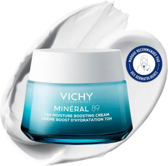 Vichy, Minéral 89, Crème Jour Boost Visage, Hydratation 72H, Enrichie en Acide Hyaluronique & Squalane, Pour Tous Types de Peau, 50 ml