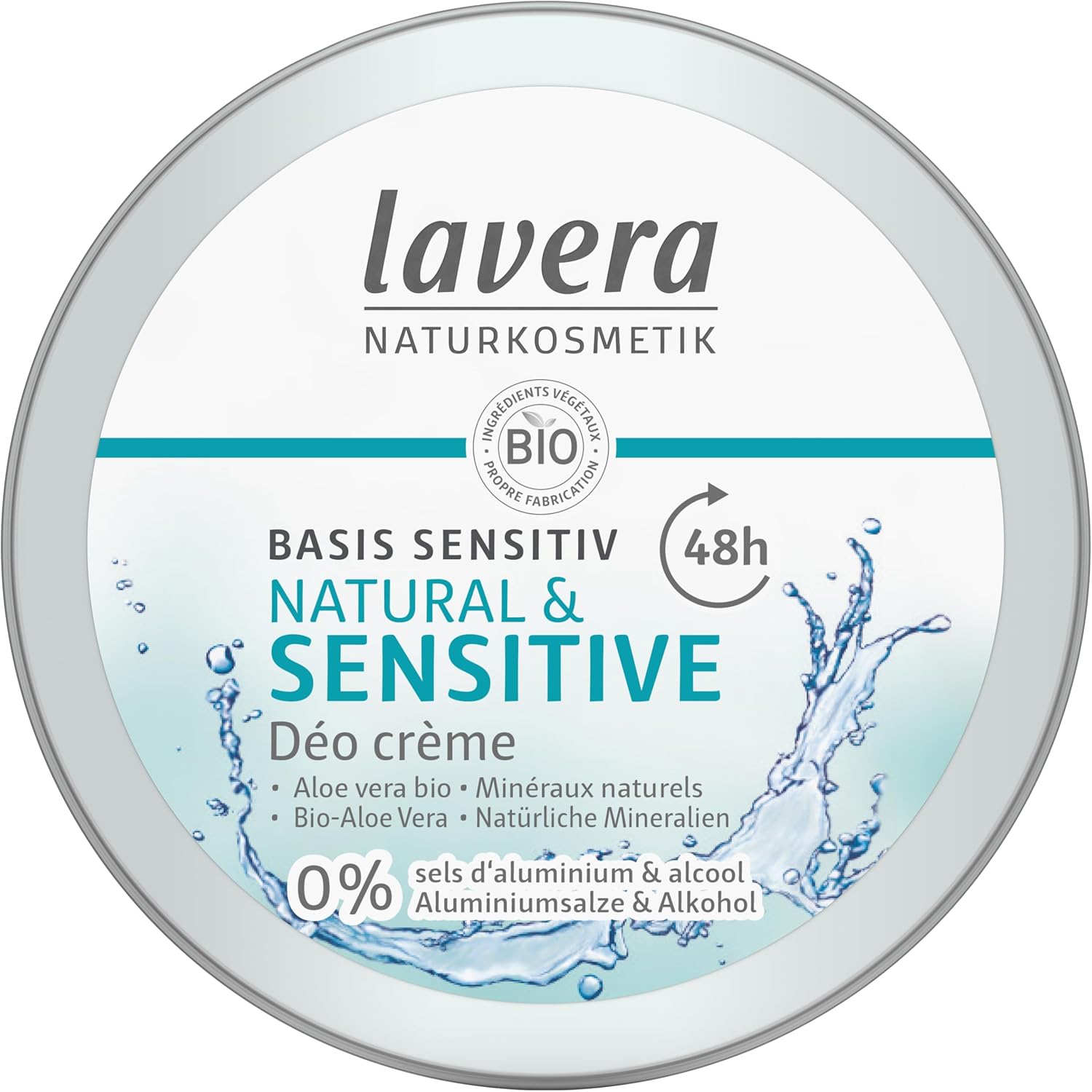 Deo Creme NATURAL & SENSITIV - 0% sels d' aluminium - vegan - 48h - cosmétiques naturels certifiés - d’aloe vera bio et de minéraux naturelss - formule sans alcool - 50ml