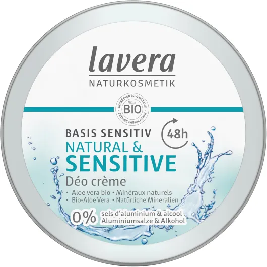 Deo Creme NATURAL & SENSITIV - 0% sels d' aluminium - vegan - 48h - cosmétiques naturels certifiés - d’aloe vera bio et de minéraux naturelss - formule sans alcool - 50ml