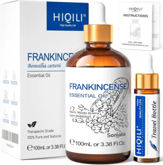 Huile Essentielle Encens 100ml, 100% Pure, pour Diffuseur, Peau, Relaxation, Massage, Méditation, Avec Flacon de Voyage de 10ml
