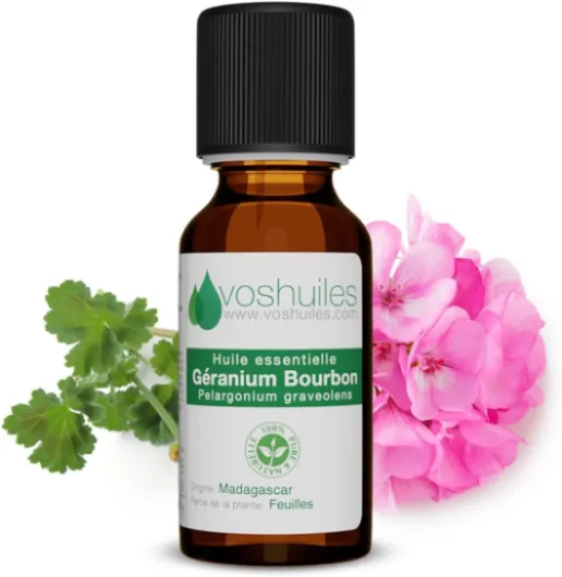 Voshuiles - Huile Essentielle Géranium Bourbon - 10ml - 100% Pure et Naturelle - HEBBD - Utilisation en Diffusion - Parfum Très Odorant - Traçabilité et Qualité - Entreprise Française