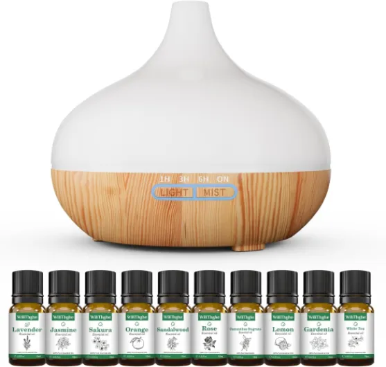 Diffuseur d'Huiles Essentielles-Coffret diffuseur d'huiles essentielles 500 ML Télécommande 14 Couleurs LED & 4 réglages de minuterie Idéal pour la Relaxation, Le Bien-être et l'aromathérapie