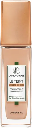 Le Fond de Teint Soin Lumière - 97% d'ingrédients d'origine naturelle - Couvrance Moyenne - Tous Types de Peaux - À l'Huile d'Olive Bio AOP Provence - Teinte : 20 Beige Nu - 30 ml 20 BEIGE NU FR