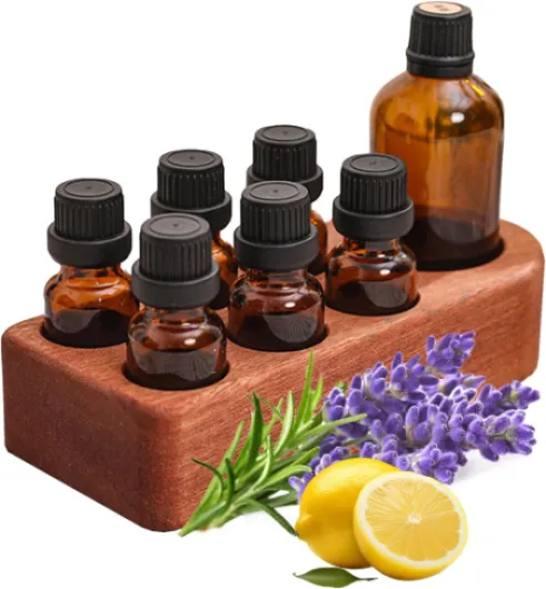 Ebony Support pour Huiles Essentielles - 1 Grand et 6 Petits Compartiments, Organiseur et Présentoir en Bois pour Huiles Essentielles, Organiseur de Maquillage pour Coiffeuse 7 Machines À Sous