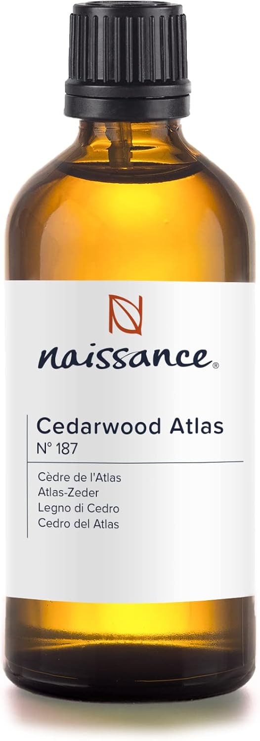 Huile Essentielle De Bois De Cèdre Atlas (No - 187) - 100ml - Pure, Naturelle, Végan, Non Dilué - Pour Aromathérapie, Diffuseur, Humidificateur, Mélange Massage - Arôme Apaisant Bois de cèdre 100 ml (Lot de 1)