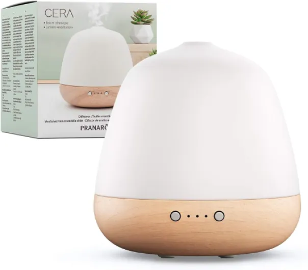 Diffuseur Cera Ultrasonique - Huiles Essentielles - Bois & Céramique - Lumière d'Ambiance - Relaxation & Méditation - Réservoir 180 ML 1 Unité (Lot de 1)