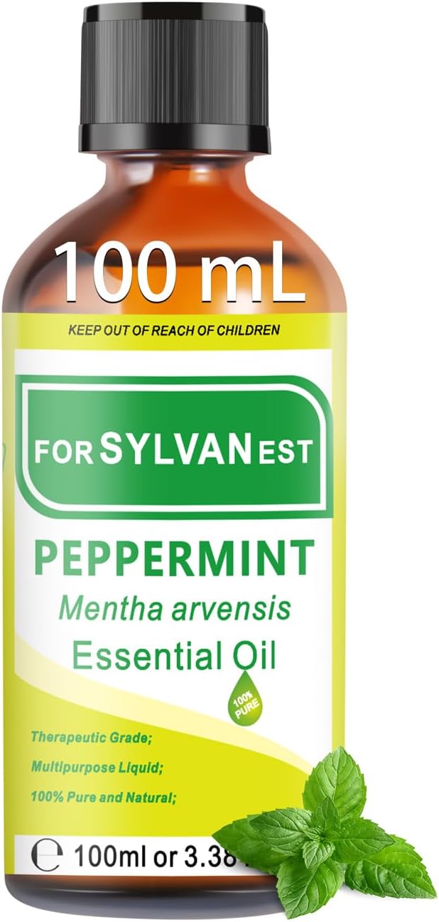 Huile Essentielle de Menthe Poivrée 100ML, Naturelle Huile Non Diluée pour Aromathérapie, Massage, SPA, Soins de la Peau, des Cheveux et des Ongles, Bains, DIY(Peppermint)