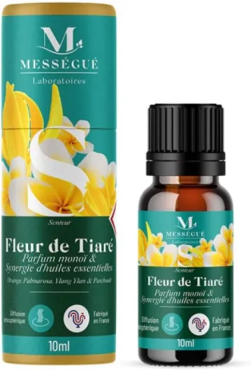 FLEUR DE TIARE - PARFUM MONOÏ & SYNERGIE D'HUILES ESSENTIELLES - 10 ml - 100% pure et naturelle - Mességué