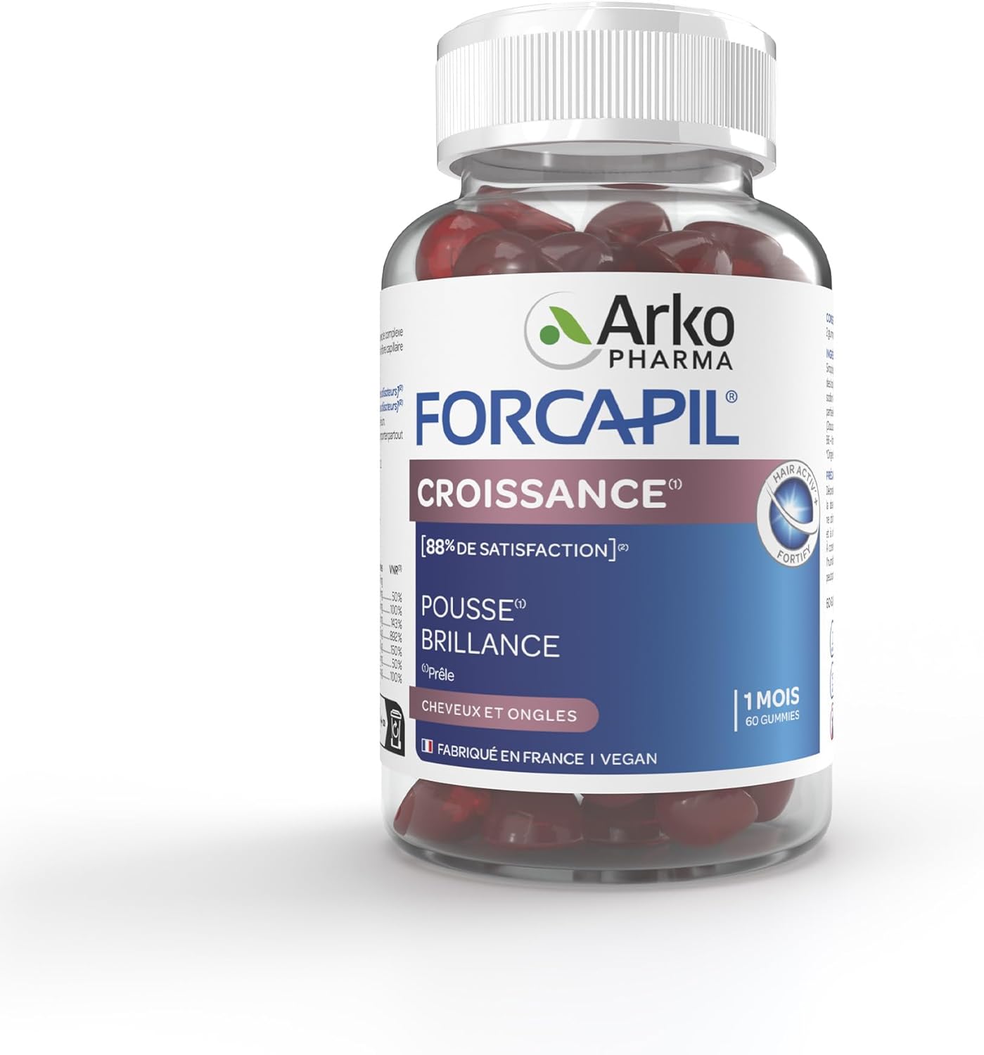 Arkopharma Forcapil Gummies Croissance - Cheveux et Ongles - Favorise la pousse des cheveux et ongles - Renforce la fibre capillaire - 60 gummies - Cure d'un mois