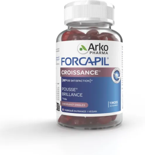 Arkopharma Forcapil Gummies Croissance - Cheveux et Ongles - Favorise la pousse des cheveux et ongles - Renforce la fibre capillaire - 60 gummies - Cure d'un mois