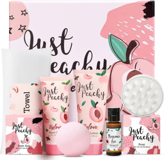 # BFFLOVE Pêche Coffret Cadeau Pour Femme 8 PCS, Huile de Massage, Lotion Pour Le Corps, Bougie, Sel de Bain, Crème Pour Les Mains, Cadeaux de Fête des Mères et Cadeaux d'anniversaire