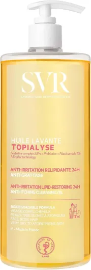 Topialyse Huile Lavante - Huile nettoyante relipidante anti-grattage 24H - Pour peaux sèches à atopiques - Omégas 3-6-9, niacinamide, prébiotiques - 1000 ml 1L
