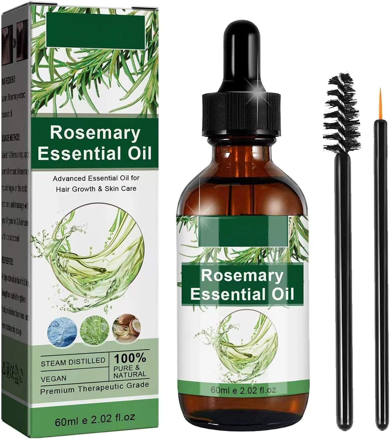 Huile de romarin pour la croissance des cheveux bio, huile essentielle de romarin pour la peau, les soins capillaires, la croissance des sourcils et des cils, 60ML