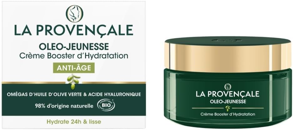 Oleo-Jeunesse - Crème Booster d'Hydratation Anti-âge Certifiée Bio - Omégas d'huile d'Olive verte & Acide hyaluronique - Tous types de peaux - Efficacité Prouvée - 50 ml 50 ml (Lot de 1) Crème Jour