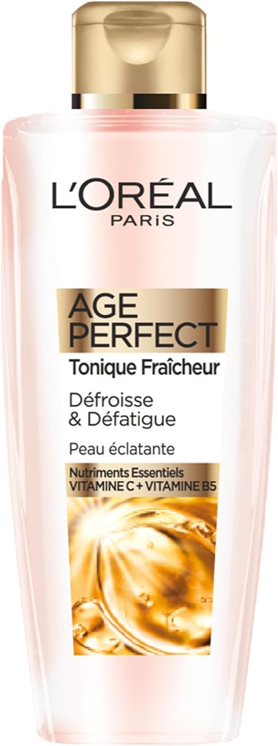 L'Oréal Paris - Lotion Tonique Fraîcheur - Défroissante, Défatiguante & Fortifiante - Pour une Peau Rafraîchie & Douce - Enrichie en Vitamine C & Vitamine B5 - Peaux Matures - Age Perfect - 200 ml Lotion Tonique 200 ml (Lot de 1)