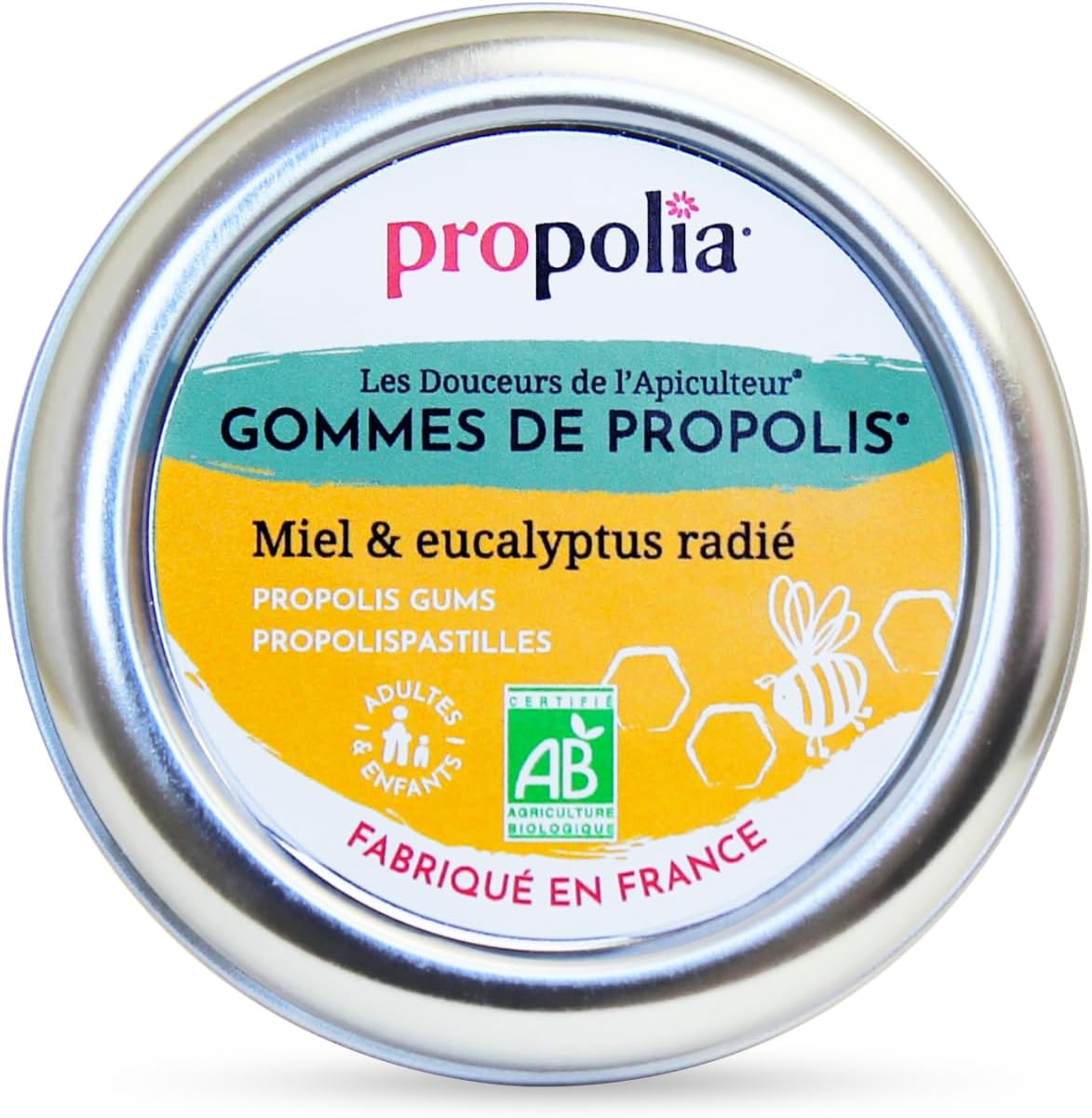 Bio - Gommes de Propolis, Miel & Eucalyptus - Apaise la gorge, dégage le nez et rafraîchit l’haleine - Complément alimentaire - 100% naturel - Sans sucre - Fabriqué en France - 45 g 1 unité (Lot de 1)